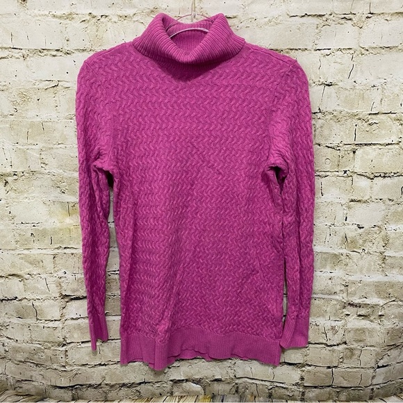 Lands End Purple Textured Cotton Turtleneck Tunic Sweater - Picture 1 of 5